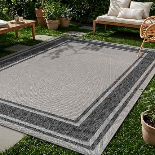 Outdoor Rug 5x7 Modern Bordered Area Rugs for Indoor and Outdoor Patio Deck Porch Garden Waterproof Weather Sun Resistant Washable Outside Carpet (35 Sq Ft)