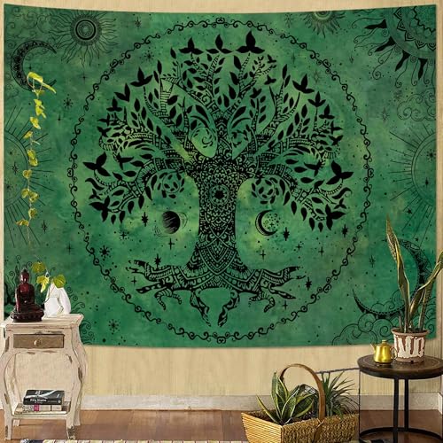 Tree of Life Mandala Tapestry Boho Tapestry for Bedroom Green Tapestries Wall Hanging Living Room Wall Art and Home Decor 70x90