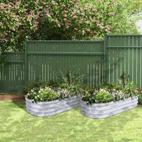 4 Pack 4x2x1FT Galvanized Raised Garden Bed Kit Oval Metal Ground Planter Box Outdoor Bottomless Planter Raised Beds for Vegetables Flowers Herbs Fruits (4 Count)