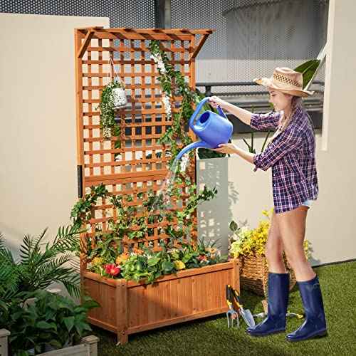 2 Pcs Raised Garden Bed with Trellis (2 Count)