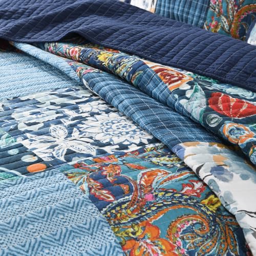 Cotton Bedspread Luxury Vintage Floral Patchwork Blue Bedding Quilt Set