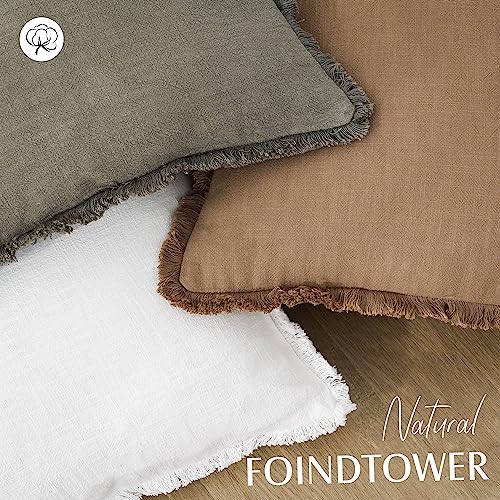 Decorative Linen Fringe Throw Pillow Covers 18×18 Inch (2 Count)