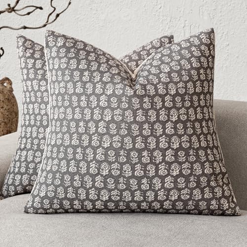 Decorative Floral Print Throw Pillow Covers 24×24 Rustic Gray