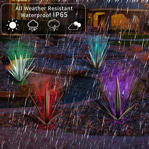 Large Metal Agave Plant Outdoor Decor with Solar Light