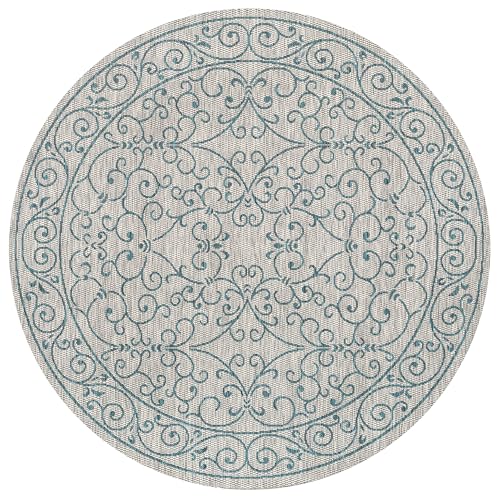Vintage Filigree Indoor Outdoor Round Area Rug 9 Ft Gray