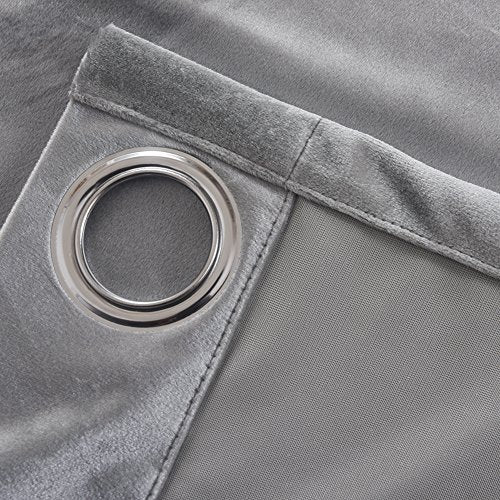 Super Soft Luxury Velvet Texture Curtains Smoky Silver Gray Classic Blackout Curtains Panels Home Theater Grommet Drapes Eyelet 52Wx72L inch Light Grey