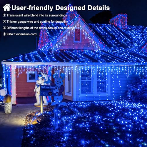 Blue Christmas Lights Outdoor Icicle Lights for Outside House 66ft 640 LED