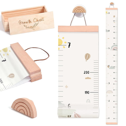 Growth Chart for Wall 7 Ft Height Chart with Keepsake Box & Hook Waterproof Canvas Measure Wall Ruler Removable Neutral Nursery Wall Decor for Baby Kids Toddlers - HavenBliss Decor