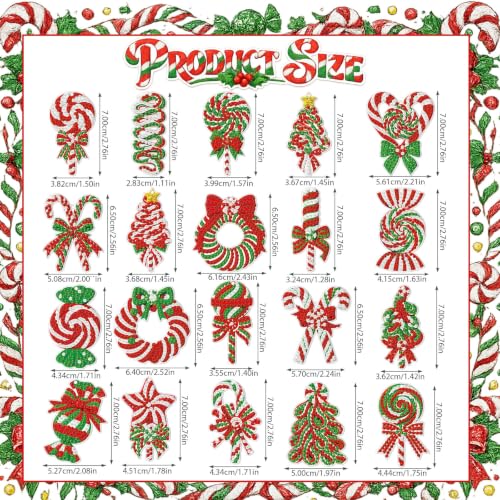 20 Pcs Christmas Candy Diamond Painting Keychain Kits 5D DIY Diamond Art Pendants Double Sided Hanging Key Chains for Christmas Party Decoration DIY (20 Count)