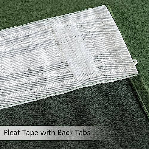 Olive Green Velvet Pinch Pleat Blackout Curtains W52 X L120 Inches (2 Count)