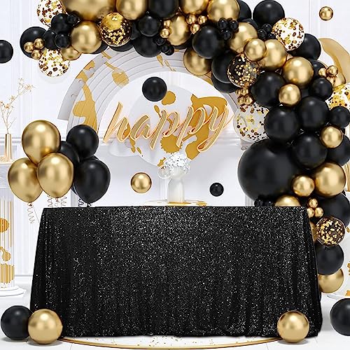 Sequin Tablecloth 90x132 Inch Black for Halloween Wedding Party