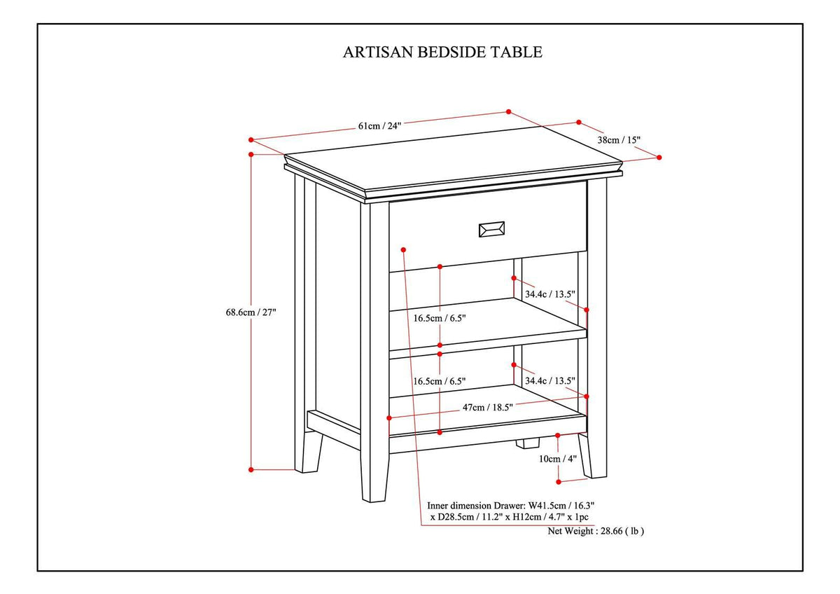 Artisan 24" Solid Wood Bedside Table in Distressed Grey