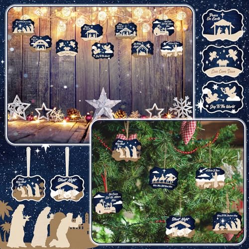 60 Pcs Christmas Ornaments Wooden Christian Bulk (60 Count)