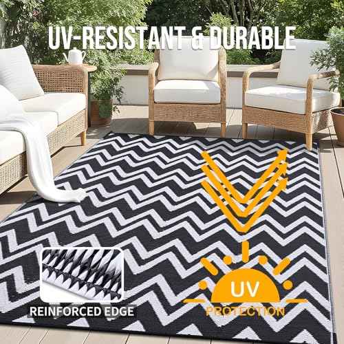 Outdoor Rug 6x9 ft Waterproof Reversible Chevron Mat