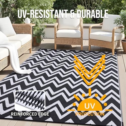 Outdoor Rug 9x12 ft Waterproof Reversible Chevron Mat