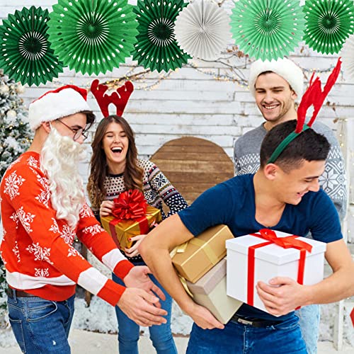 Honeycomb Round Paper Fans Green White Hanging Party Decoration (11 Count)