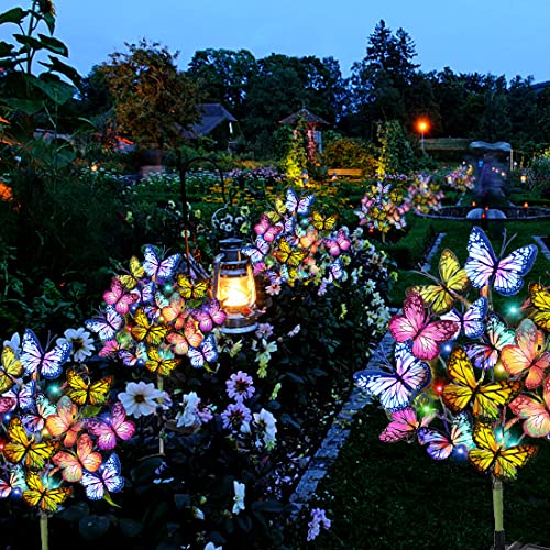 Solar Garden Lights Solar Lights Outdoor Waterproof Decorative 4 Pack with 88 LED 68 Butterfly Solar Lights for Garden Yard Decor Christmas Decorations (4 Count)