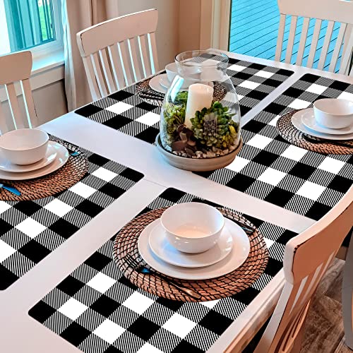 Black and White Plastic Placemats Set of 6 Plaid Table mats 17×13×0.04in (6 Count)