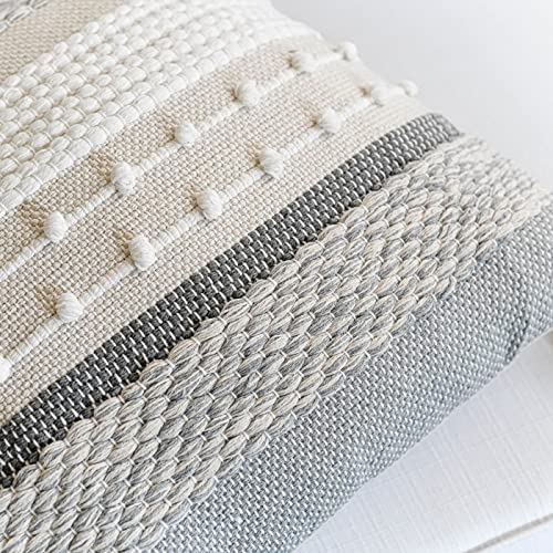 Gray Boho Throw Pillow Cover 20x20 Grey Decorative Accent Pillow for Couch Square Woven Textured Pillowcase Modern Farmhouse Pillow for Bed Bohemian Pillow Cover