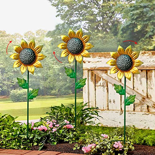 Set of 3 Metal Sunflower Garden Stakes