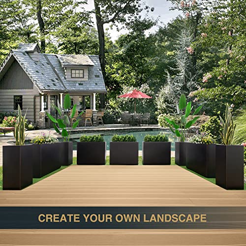 14Lx14Wx30H Tall Metallic Heavy Planter for Outdoor Porch (2 Count)