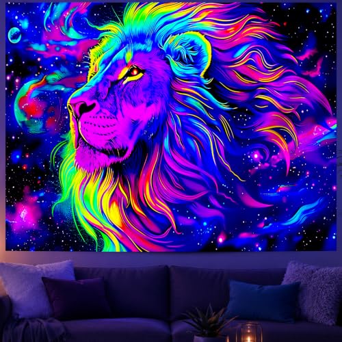 Blacklight Tapestry Lion Space Party Wall Decor 78 x 59 Inch
