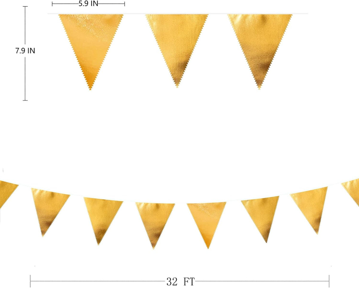 Gold Party Decorations Metallic Fabric Triangle Pennant Banner Gold Flag Bunting Garland for Graduation Birthday Wedding Anniversary Bridal Shower Bachelorette Engagement Hen Party Decoration Supplies - HavenBliss Decor