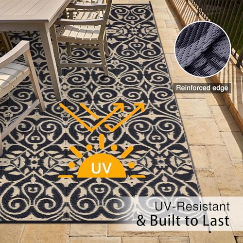 Outdoor Rug 6x9 ft Waterproof Reversible Floral Mat