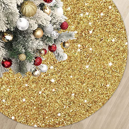 Gold Tree Skirt 36 Inch Shiny Sequin Christmas Tree Skirt Christmas Ornaments for Feast Tree Velvet Round Xmas Tree Skirts Glitter Metallic Christmas Tree Base Skirt Unique Sequins Tree Blanket