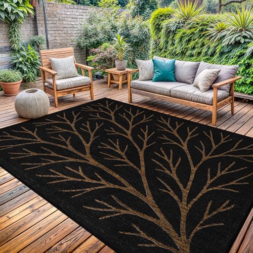 Washable Indoor Outdoor Rug 6x9 Modern Area Rugs Branch Pattern Non Shedding Waterproof Easy Clean Patio Deck Porch Living Room Bedroom Garden RV (54 Sq Ft)