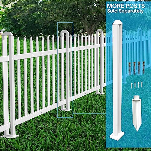 6 Sets Vinyl Picket Fence Panels 36" H x 84" W White PVC Decorative Fence for Front Yard Porch Patio Deck Pool Air Conditioner Fence Safety Dog Fence