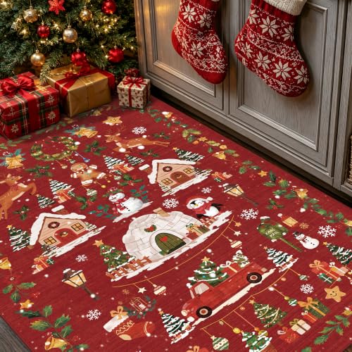 Washable Christmas Rug Runner 3x4