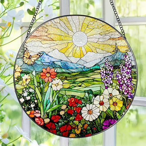 8 Inch Mountain Wildflowers Stained Glass Suncatcher