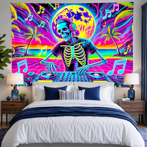 Halloween UV Tapestry DJ Skeleton Backdrop 78 x 59 Inch