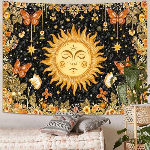 Sun with Face Wall Tapestry