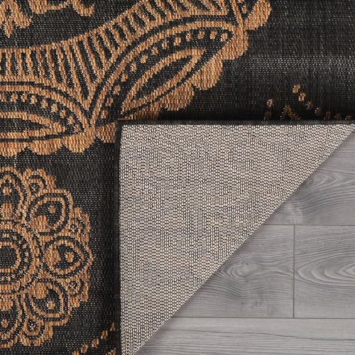 Medallion Outdoor Rug 10x14 Washable Outside Carpet for Indoor Patio Porch Waterproof Easy Cleaning Non Shedding Area Rugs Nut Brown 10 x 14