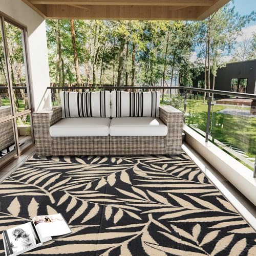 Outdoor Rug 8x10 ft Waterproof Reversible Leaf Mat