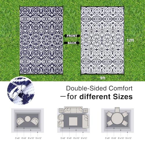 Outdoor Rug 9x12 ft Waterproof Reversible Floral Mat