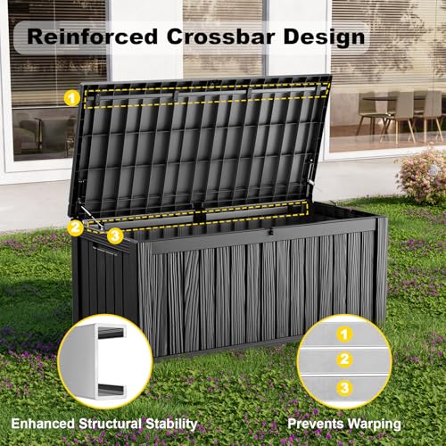 190 Gallon Deck Box Lockable Waterproof UV Resistant Black
