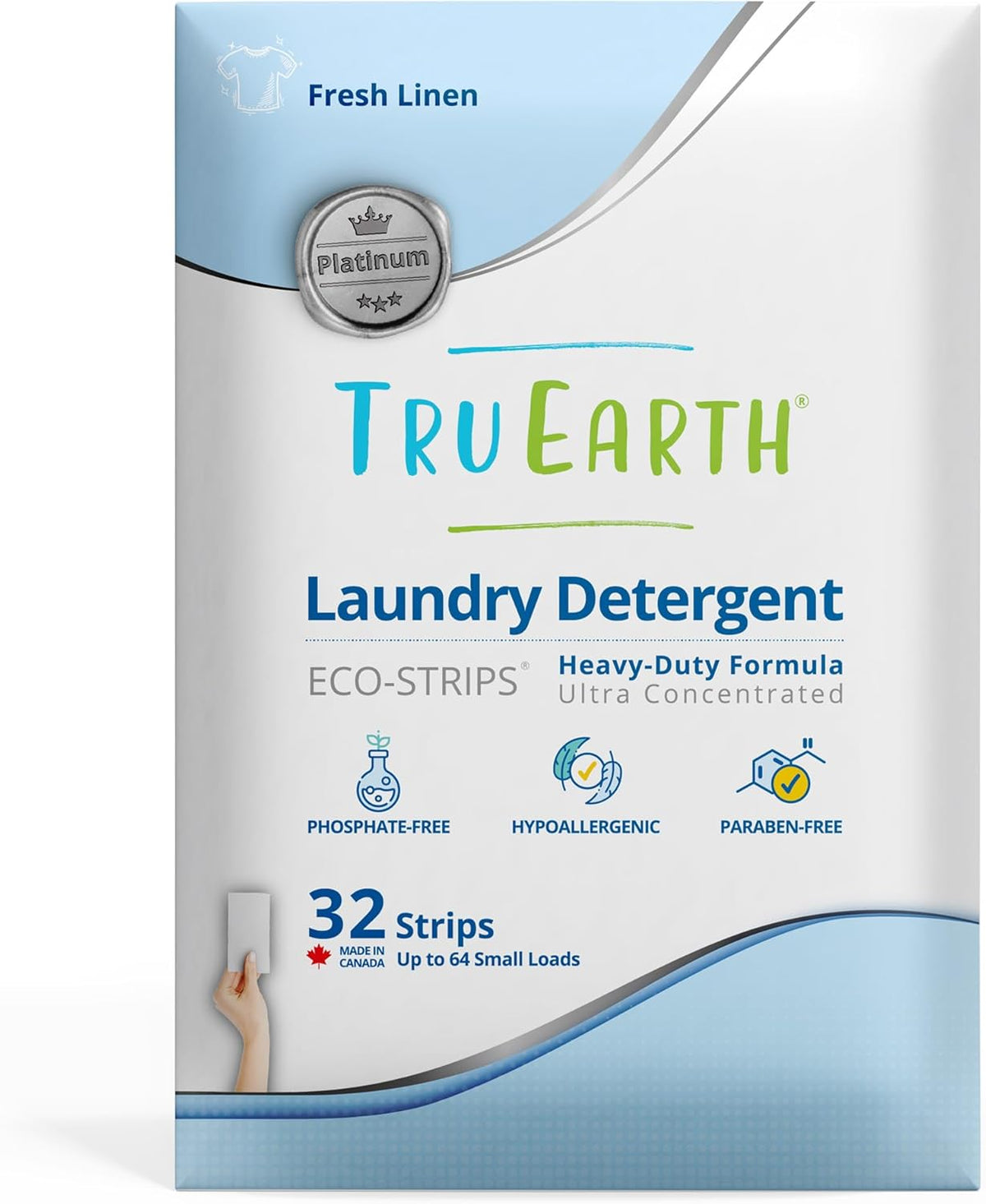 Tru Earth Platinum - Heavy Duty Laundry Detergent Sheets - Up to 64 Loads (32 Count), Fresh Linen Scent - Ultra-Concentrated Formula - Eco-Friendly Laundry Sheets - HavenBliss Decor