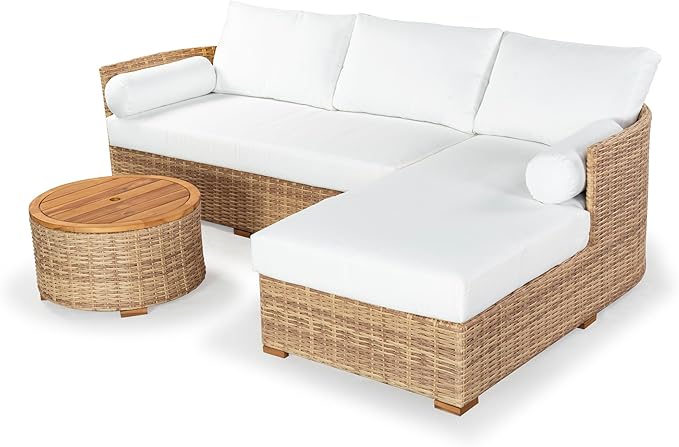 SAFAVIEH Couture Collection – Anguilla Faux Wicker Indoor/Outdoor Storage Coffee Table, Fully Assembled, Natural Brown Patio Accent Table with Removable Wood Top (CPT2103A)