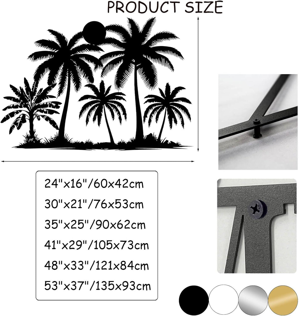 Tuglona Metal Palm Tree with Sunset Wall Decor, Tropical Palm Tree Metal Wall Art, Tropical Wall Decor, Sun Wall Art, Beach Wall Decoration, Coastal Trees Wall Hanging (White, 53"x37"/135x93cm) - HavenBliss Decor