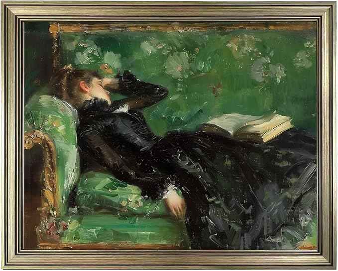 Framed Vintage Wall Art Woman Reading Canvas Print Poster Moody Oil Painting Living Room Bedroom Decor Home Artwork