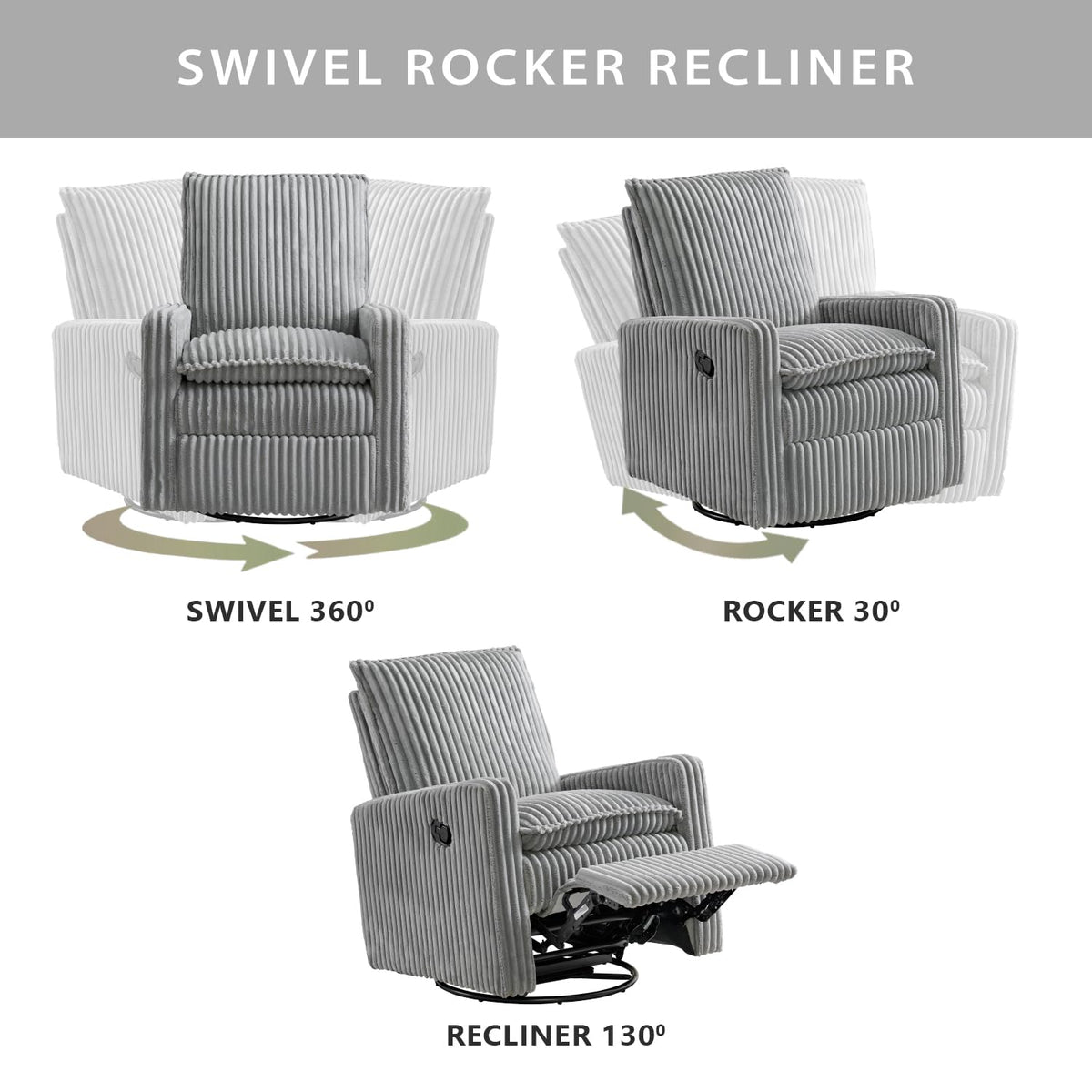 Uptown Upholstered Glider Recliner Rocking Chair 360° Swivel for Nursery and Living Room