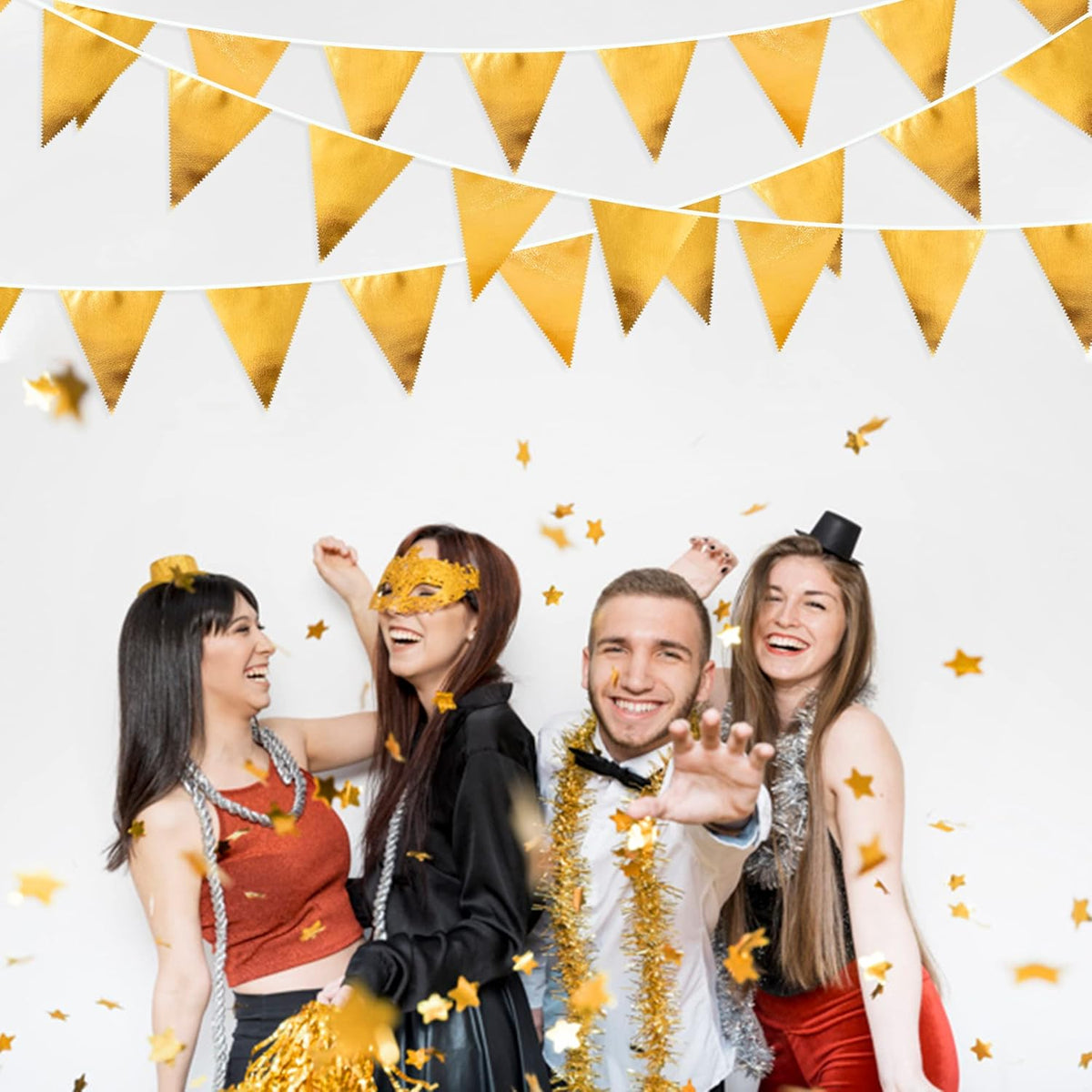 Gold Party Decorations Metallic Fabric Triangle Pennant Banner Gold Flag Bunting Garland for Graduation Birthday Wedding Anniversary Bridal Shower Bachelorette Engagement Hen Party Decoration Supplies - HavenBliss Decor