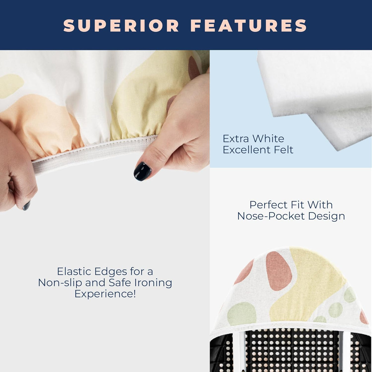 Ironing Board Cover and Pad Extra Thick Heavy Duty Padded 4 Layers Non Stick Scorch and Stain Resistant 15x54 and 3 Fasteners Elastic Edge with Bonus Protective Scorch Mesh Cloth - HavenBliss Decor