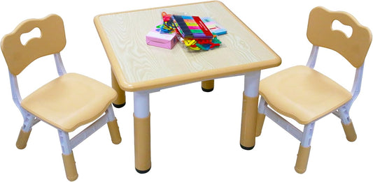 Kids Table and 2 Chairs Set with Graffiti Desktop, Toddler Furniture Set, Non-Slip Table Children Study Desk, Dining Table, Height Adjustable Desk, Painting Desktop for Kids (23.6x23.6Inch) - HavenBliss Decor