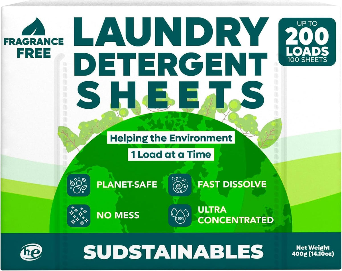Sudstainables Eco Friendly Laundry Detergent Sheets - (200 Count), Unscented, Zero Waste, Plastic Free, Ultra Cleaning Strength, Sensitive Skin Safe, Saves Space - HavenBliss Decor