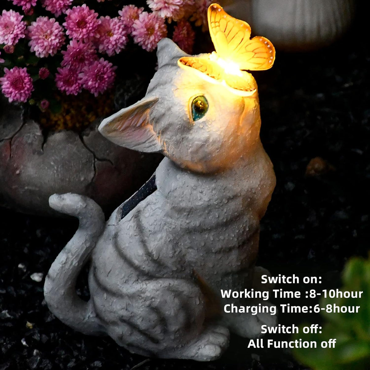 Cat Garden Figurines Outdoor Decor Solar Statue with LED Lights for Patio Lawn Yard Art Decoration Housewarming Garden Gift - HavenBliss Decor
