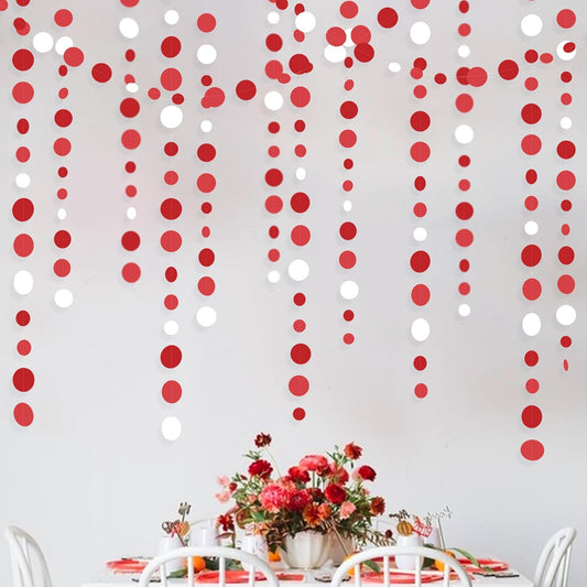 46 Ft Red Party Decorations Polka Dots Garlands Red and White Hanging Paper Circle Dots Streamer for Valentines Anniversary Birthday Graduation Wedding Christmas Holiday Bridal Shower Party Supplies - HavenBliss Decor